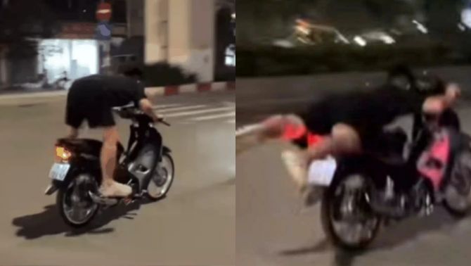 Xác minh danh tính thanh niên nằm trên yên, phóng xe máy ‘như bay’ ở Hà Nội, xử lý ra sao?
