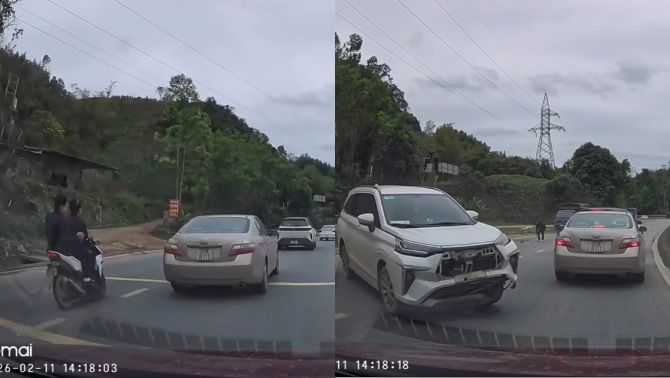Hai ‘báo thủ’ không mũ bảo hiểm tông trực diện ô tô và cái kết, camera ghi lại toàn bộ diễn biến sự việc
