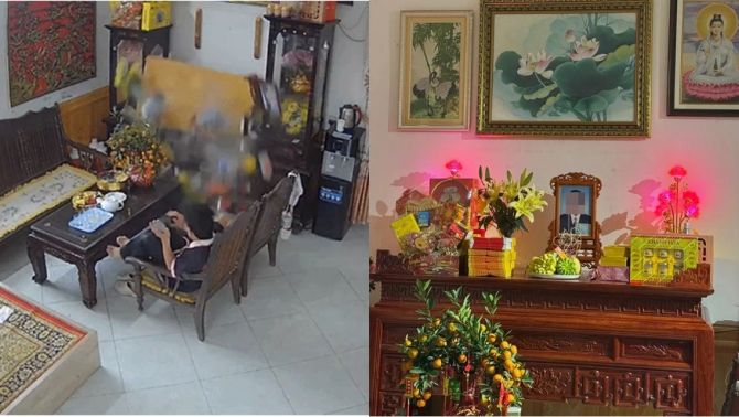 Camera ghi lại cảnh bàn thờ đột ngột đổ sập ngày mùng 1 Tết, gia chủ ngồi ngay dưới thoát nạn thần kỳ