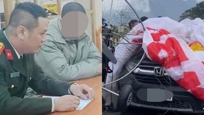 Tuyên Quang: Động cơ dù lượn gặp sự cố hụt ga, phi thẳng vào xe con đang chạy trên quốc lộ