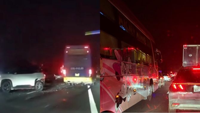 Camera ghi lại khoảnh khắc xe khách lao thẳng vào 4 ô tô trên cao tốc Phan Thiết – Dầu Giây