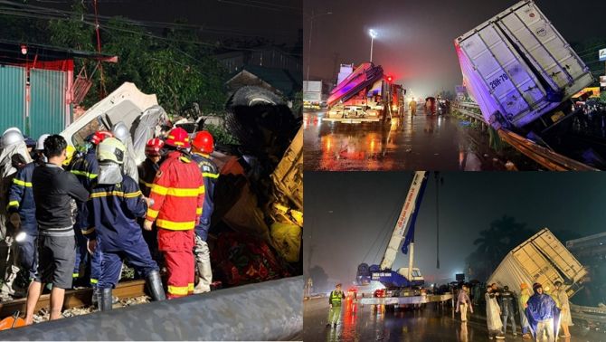 Thêm góc cam khác vụ tàu hỏa húc văng xe tải 100m ở Hà Nội, có người ra báo hiệu nhưng không kịp