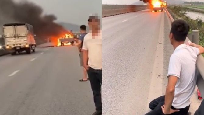 Tài xế xe tải quỳ gối, chảy nước mắt nhìn hàng chục chiếc xe máy chở ra Hà Nội bị thiêu rụi