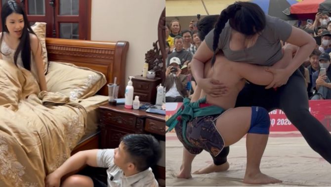 ‘Quỷ lùn’ Hồng Sơn bị vợ xách tai, cho ngủ gầm giường 3 ngày 3 đêm sau màn đấu vật với Anh Thơ