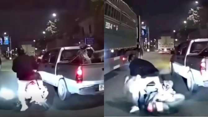 Tài xế xe bán tải chèn ngã xe máy khiến 3 người suýt chết lên tiếng, tuyên bố mình mới là nạn nhân?