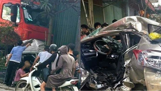 Ninh Bình: Khoảnh khắc xe bồn ‘ủi bay’ ô tô con rồi lao lên vỉa hè, 1 người ngồi bên đường thiệt mạng