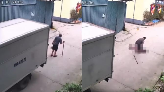Xe tải lùi bất cẩn cuốn cụ ông đang đi bộ vào gầm, camera ghi lại hành động gây tranh cãi của tài xế