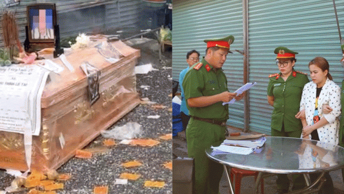 Diễn biến nóng vụ nhóm người đưa quan tài đến trước nhà chủ hụi, chuẩn bị di ảnh, vàng mã tang lễ