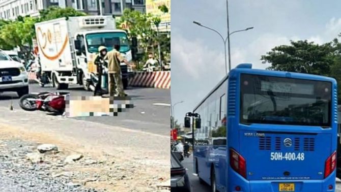 Hiện trường vụ tai nạn giao thông nghiêm trọng ở TPHCM khiến người đi xe máy tử vong tại chỗ