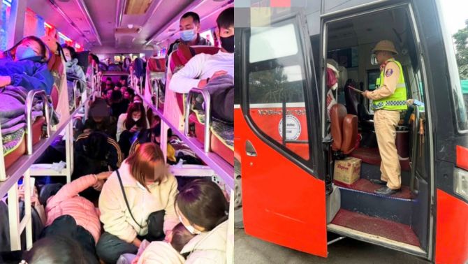 Xe 19 chỗ chở 60 người trên tuyến Nà Hang - Bắc Ninh, CSGT lập biên bản, tài xế và nhà xe nhận mức phạt nặng 