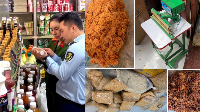 Thanh Hóa: Thu giữ gần 2 tấn ruốc cùng loạt đồ ăn vặt, nguyên liệu pha chế không rõ nguồn gốc