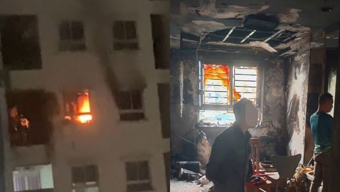 Hiện trường vụ cháy căn hộ chung cư Ecohome 1 ở Hà Nội, xác định được nguyên nhân ban đầu