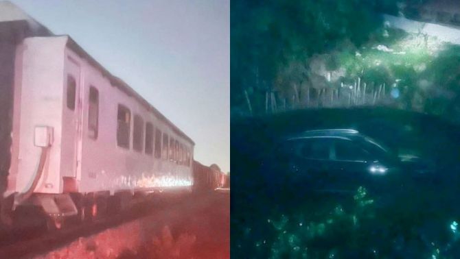 Hiện trường ô tô bị tàu hỏa hất văng xuống mương nước, nghẹt thở khoảnh khắc tài xế tự thoát thân