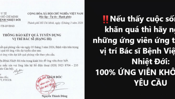 100% ứng viên tuyển bác sĩ ở Bệnh Nhiệt đới TP.HCM đều trượt: Tiêu chí khó đến mức ai cũng ‘phát sợ’