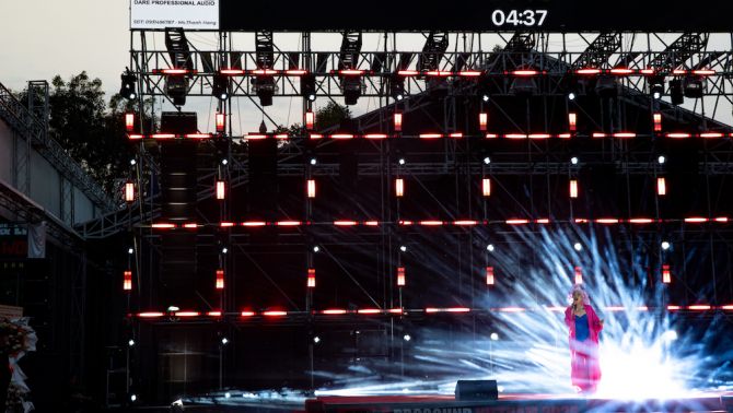 Cận cảnh dàn âm thanh công suất lớn tại gian hàng PVSOUND ở Demo Prosound Vietnam 2026