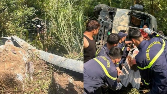 Hiện trường xe 29 chỗ mất phanh rơi xuống vực ở Tam Đảo khiến nhiều người bị thương, chính quyền địa phương lên tiếng 