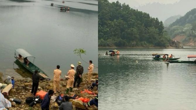 Hiện trường lật thuyền đánh cá trên hồ thủy điện: Con bơi được vào bờ, tình hình tìm kiếm 2 vợ chồng mất tích