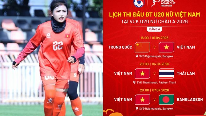 Lịch thi đấu của U20 nữ Việt Nam tại VCK U20 nữ châu Á 2026, gặp Trung Quốc và Thái Lan ngày nào?