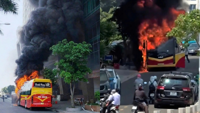 Cháy xe khách sát khách sạn ven biển TP Nha Trang: Nghi có tiếng nổ trước khi lửa bùng lên