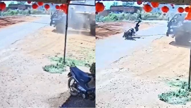 Đắk Lắk: Chú rể gặp tai nạn ngay trong ngày cưới, camera ghi lại nguồn cơn vì sợi dây căng giữa đường