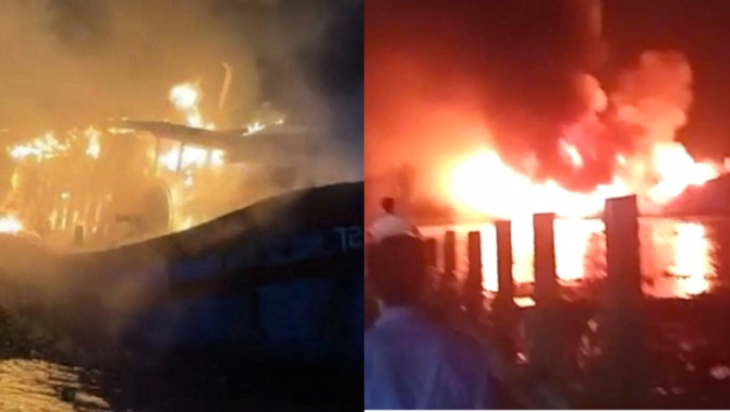 Ninh Bình: Tàu cá neo gần cảng bất ngờ bốc cháy dữ dội, nhiều tài sản bị thiêu rụi