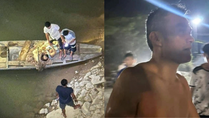 Khoảnh khắc nghẹt thở: Người đàn ông bất chấp nguy hiểm lao xuống sông Lam cứu hai mẹ con 