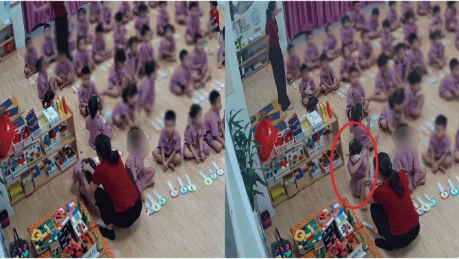 Clip cô giáo mầm non túm tóc, tác động vật lý bé trai ngay trong lớp học? Bố em bé phát hiện tình tiết lạ