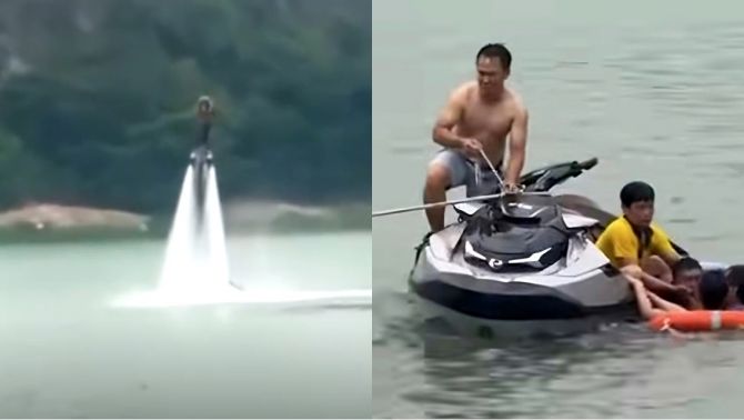 Nguyên nhân flyboard đang bay thì rơi xuống nước, lời kể của anh bán nước vứt ví và đồ để cứu người