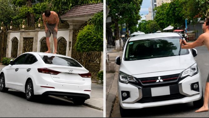 Đập phá ô tô giữa phố du lịch, nam du khách nước ngoài nằm lì trên nóc xe ở trạng thái bất thường