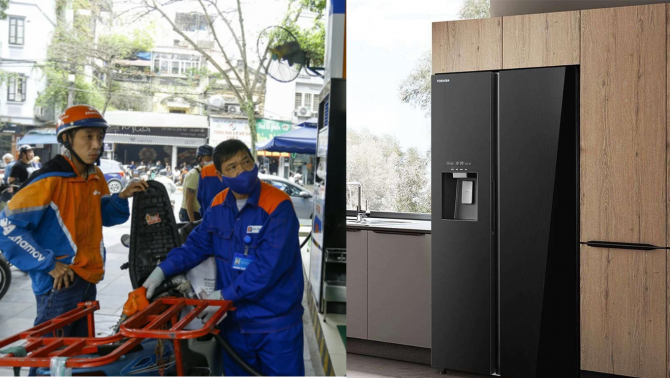 Giá xăng hôm nay 28/5: Xăng RON 95 đắt hơn E10 gần 500 đồng/lít, tủ lạnh Side by side Toshiba giảm hơn 10 triệu đồng