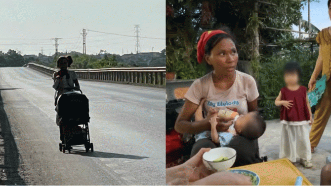 Tình hình người mẹ đưa 2 con nhỏ đi bộ hành trình gần 2.000 km giữa nắng gắt, liên tục từ chối giúp đỡ