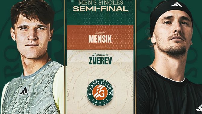 Lịch thi đấu tennis Bán kết Roland Garros 2026 hôm nay 5/6: Jakub Mensík đấu Alexander Zverev