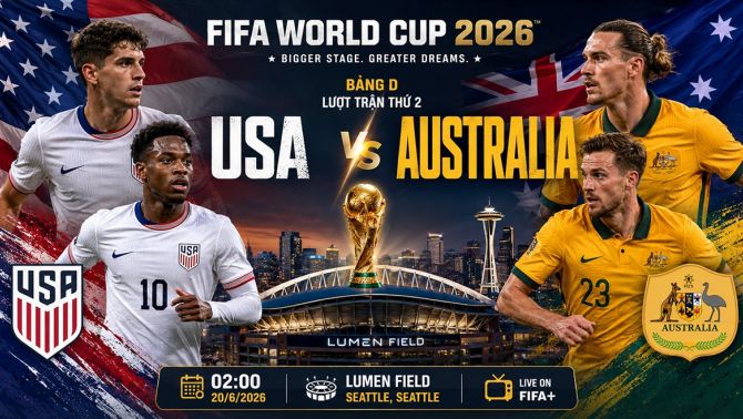 Trực tiếp bóng đá Mỹ vs Úc, 2h ngày 20/6 - Link xem trực tiếp World Cup 2026 trên VTV6 FULL HD