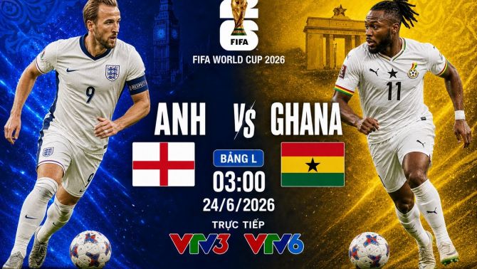 VTV trực tiếp bóng đá Anh vs Ghana - Link xem trực tiếp World Cup 2026 hôm nay 24/6
