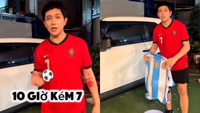 Động thái kỳ lạ của ca sĩ Tim sau khi mặc áo Ronaldo, dùng áo Messi để rửa xe rồi ném xuống đất