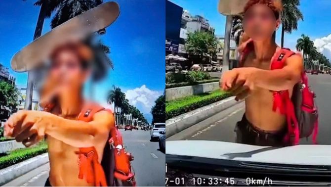 Thanh niên trượt ván ở làn ô tô, dọa đập xe và thách thức ‘biết bố mày là ai không’, công an vào cuộc