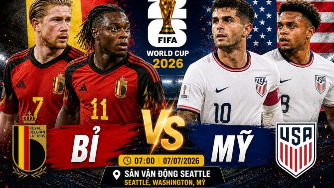 Link xem TRỰC TIẾP bóng đá Mỹ vs Bỉ 07h00 ngày 7/7 - VTV3, VTV6 trực tiếp World Cup 2026 mới nhất