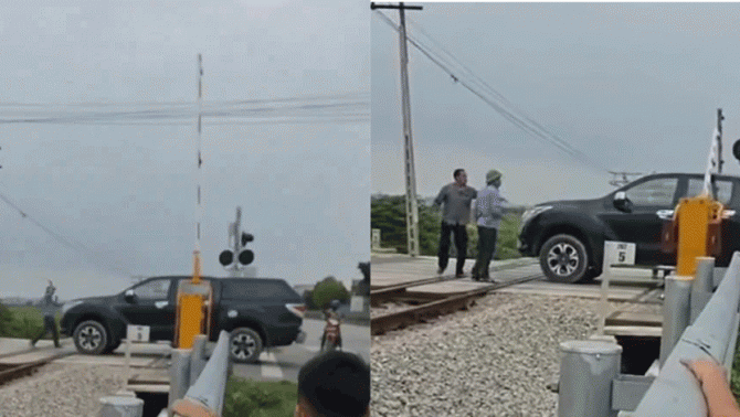 Công an thông tin nóng vụ nữ tài xế xe bán tải bất chấp vượt rào chắn đường sắt khi đèn đỏ đã bật