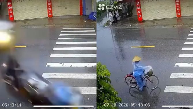 Người phụ nữ đi xe đạp bị xe máy tự chế húc văng, camera ghi lại hành động vô cảm của nam tài xế