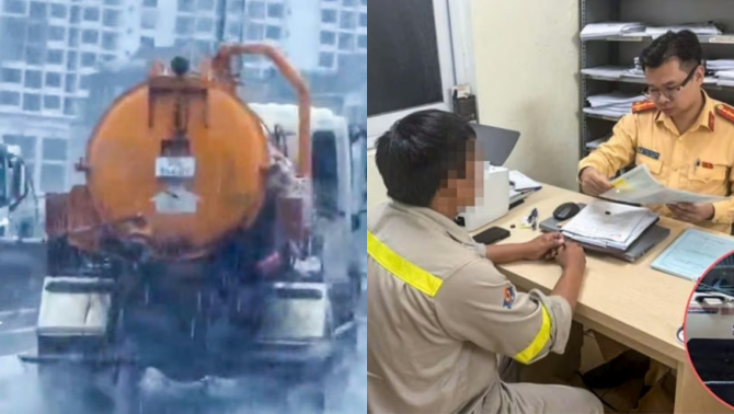 Tài xế xe bồn để chất thải tràn xuống đường Vành đai 3 Hà Nội bị phạt, khai nhận gì với công an?