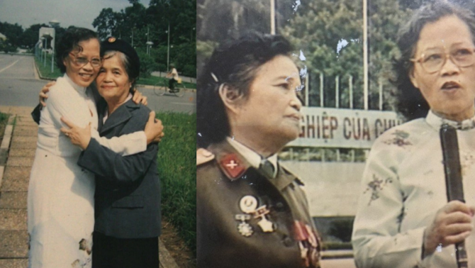 Hai thiếu nữ được chọn kéo cờ trong Lễ tuyên ngôn độc lập 2-9-1945: 1 người về sau là phu nhân Đại tướng Hoàng Văn Thái