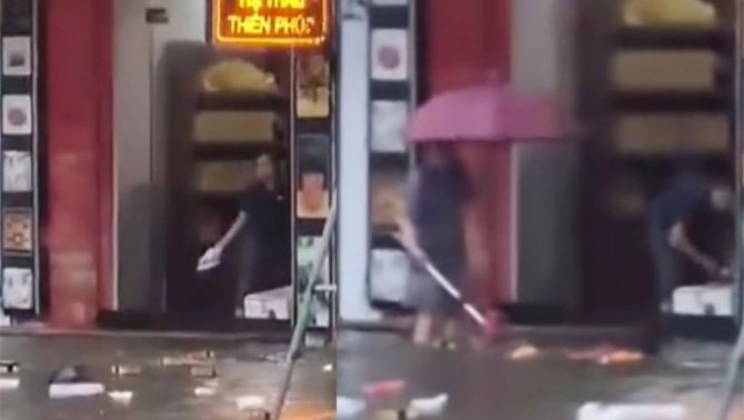 Mưa lớn kỷ lục ở Vinh, một người phụ nữ bị cộng đồng mạng lên án vì hành động lạ