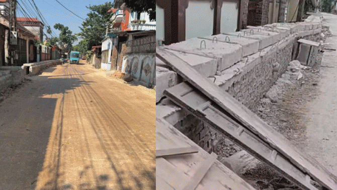 Cống thoát nước xây cao chắn lối ra vào khiến nhiều hộ dân phải dùng ván gỗ làm cầu tạm: Lý do phải xây cao?