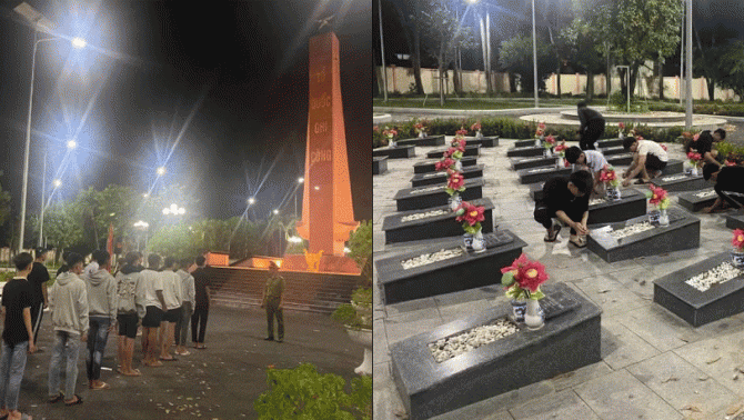 Ngăn gần 20 thanh thiếu niên chuẩn bị đánh nhau, công an đưa đến nghĩa trang chăm sóc mộ liệt sĩ