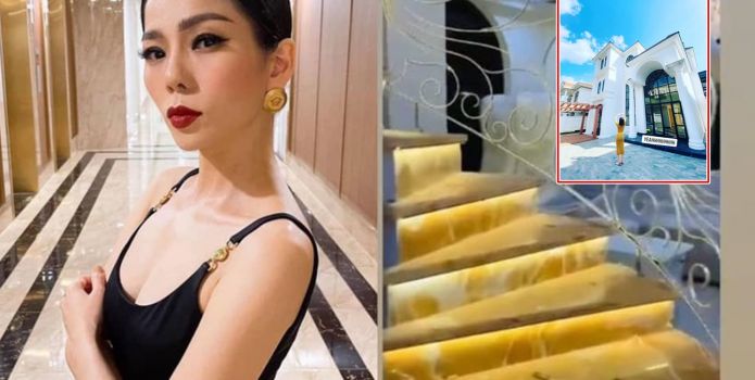 Sau chiếc cổng 3,6 tỷ, Lệ Quyên hé lộ cầu thang dát vàng, khiến dân tình lóa mắt khi chiêm ngưỡng