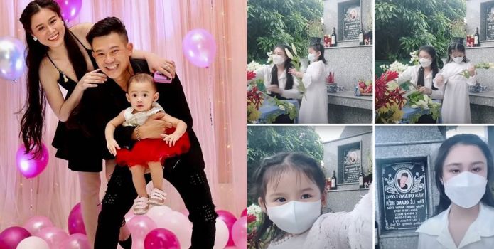 Vợ hai đến thăm mộ Vân Quang Long vào ngày giỗ đầu, hành động của con gái nhỏ gây xúc động
