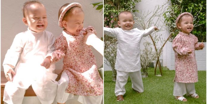 Bộ ảnh Leon – Lisa lần đầu diện áo dài đón tết, biểu cảm 'lầy lội' của cặp song sinh 'đốn tim' CĐM