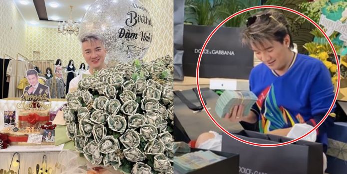 Hết được tặng 2,5 tỷ, Đàm Vĩnh Hưng lại khoe bó hoa tiền đô, đếm 'sương sương' đã thấy choáng