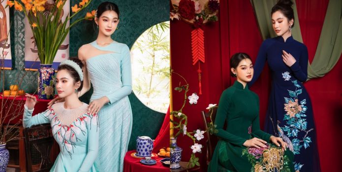 Cẩm Đan và Bé Quyên khoe sắc diện áo dài Tết chào đón năm mới