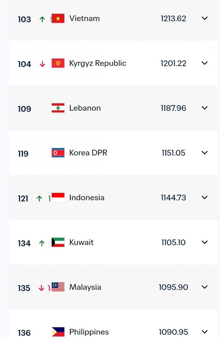 đt viet nam tang hạng fifa